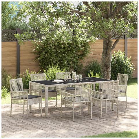 Set da Pranzo da Giardino 7 Pezzi con Cuscini Grigio Chiaro in Polyrattan - Foto 2