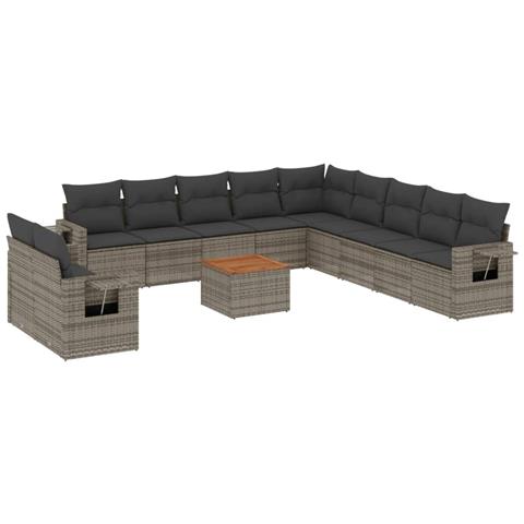 Set Divani da Giardino 12 pz con Cuscini Grigio in Polyrattan - Foto 1