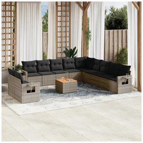 Set Divani da Giardino 12 pz con Cuscini Grigio in Polyrattan - Foto 2
