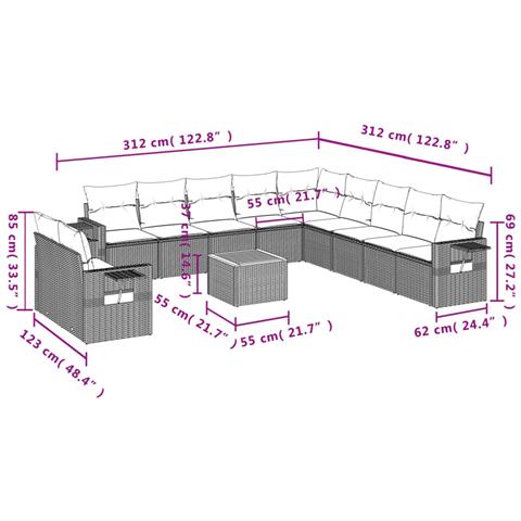 Set Divani da Giardino 12 pz con Cuscini Grigio in Polyrattan - Foto 9