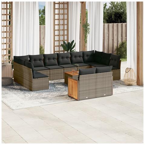 Set Divani da Giardino 13 pz con Cuscini Grigio in Polyrattan - Foto 2