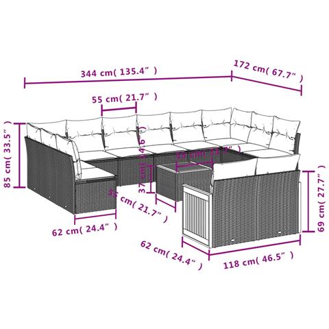 Set Divani da Giardino 13 pz con Cuscini Grigio in Polyrattan - Foto 3