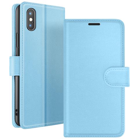 Custodia A Portafoglio Per Iphone Xs Max Con Funzione Supporto E Linguetta Magnetica, Azzurro - Foto 1
