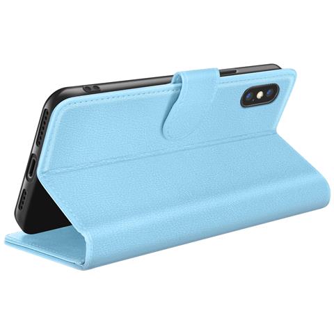 Custodia A Portafoglio Per Iphone Xs Max Con Funzione Supporto E Linguetta Magnetica, Azzurro - Foto 5