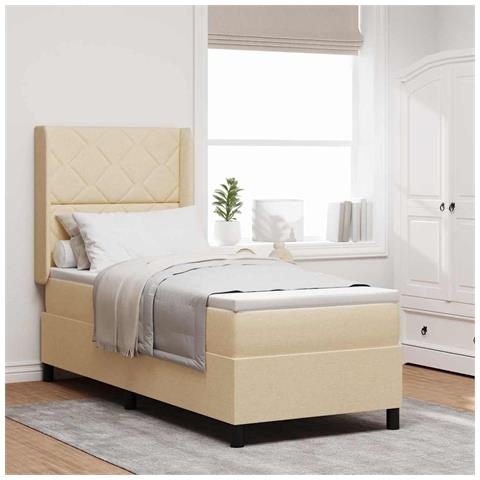 Letto a molle con materasso Crema 80 x 200 cm Tessuto - Foto 2