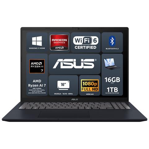 Notebook Vivobook 16 M1607KA-MB053W AMD Ryzen AI 7 350 Monitor 16" WUXGA RAM 16GB SSD 1TB Windows 11 Home - Foto 1