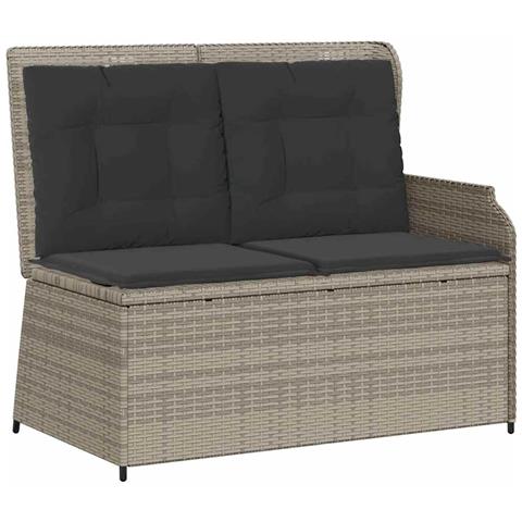 Panchina da giardino con cuscino Grigio chiaro Poly Rattan - Foto 1