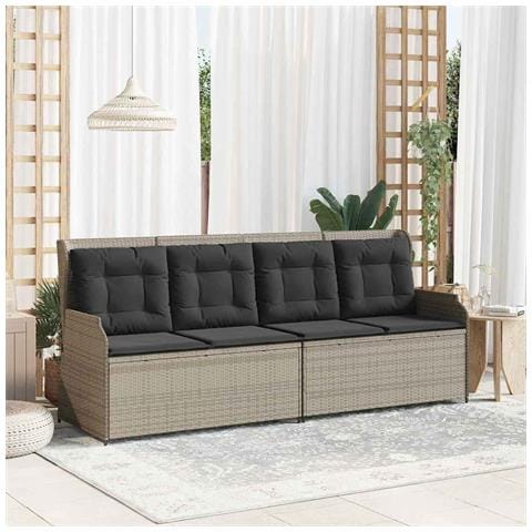 Panchina da giardino con cuscino Grigio chiaro Poly Rattan - Foto 2