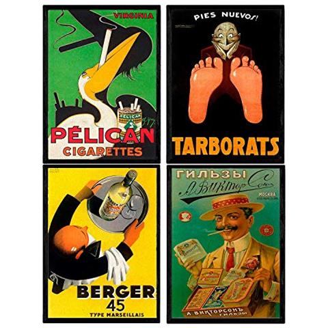 Set Di 4 Stampe Artistiche Vintage Vino Francese Berger 45, 1935, Sigarette Pellican E Russe. Pubblicità D'epoca. Alcolici E Tabacco Senza Cornice A3 - Foto 1