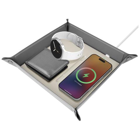 Vassoio A Marsupio Con Stazione Di Ricarica Wireless Qi 15w A Carica Rapida, Grigio - Foto 1