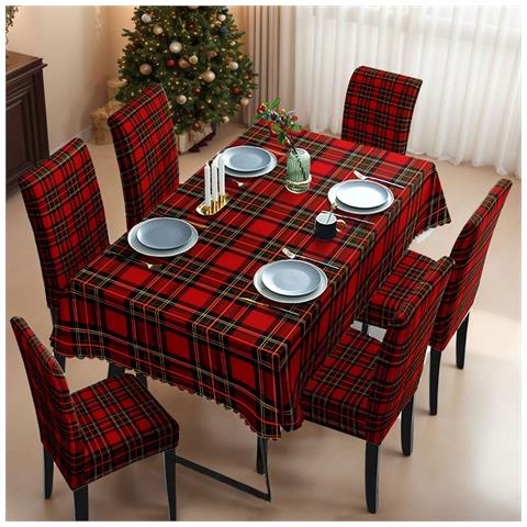 Set Di Tovaglia E Coprisedie Natalizi A Quadri - 7 Pezzi Per Decorazioni Festose - Foto 2