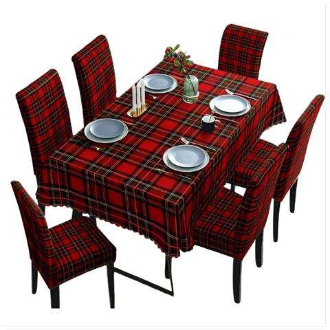 Set Di Tovaglia E Coprisedie Natalizi A Quadri - 7 Pezzi Per Decorazioni Festose - Foto 1
