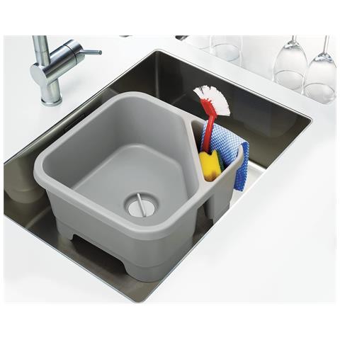Contenitore Quadrato Duo Per Lavello Organizzatore Per Utensili Drenaggio Efficiente Tappo Rimovibile E Scomparto Per Spugne Colore Grigio - Foto 6