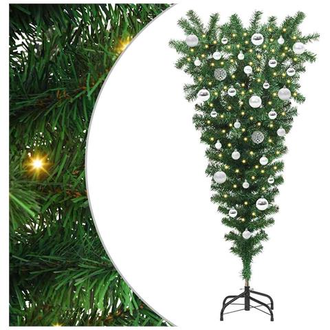 Albero di Natale artificiale preilluminato capovolto con set di palline - Foto 1