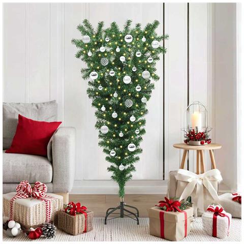 Albero di Natale artificiale preilluminato capovolto con set di palline - Foto 2