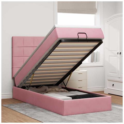 Struttura Letto Pouf con Materassi Rosa 90x190 cm in Velluto - Foto 2