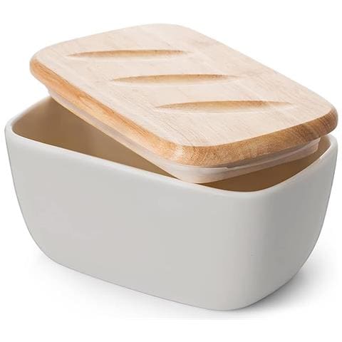 Portaburro Ceramica con Coperchio 6.5"", Capacità 3 Bastoncini, Ermetico Lavabile, Grigio - Foto 1