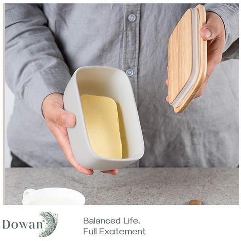 Portaburro Ceramica con Coperchio 6.5"", Capacità 3 Bastoncini, Ermetico Lavabile, Grigio - Foto 2