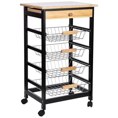 Carrello Cucina In Legno, 47x37x82h Cm, Nero - Foto 1