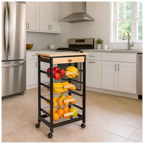 Carrello Cucina In Legno, 47x37x82h Cm, Nero - Foto 2