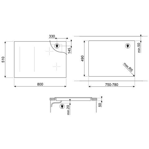 Smeg Universal Classica Piano di cottura SIM3864MB Nero Opaco, Nero, 80 cm, Piano cottura a induzione, Vetro, 6 Fornello(i), 6 Fornello(i) - Foto 2