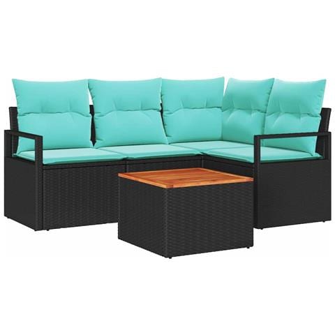 Set Divano da Giardino con cuscino 5 pcs Nero polyrattan - Foto 1