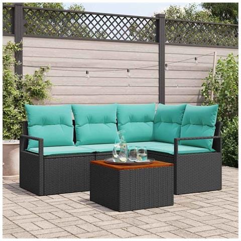 Set Divano da Giardino con cuscino 5 pcs Nero polyrattan - Foto 2