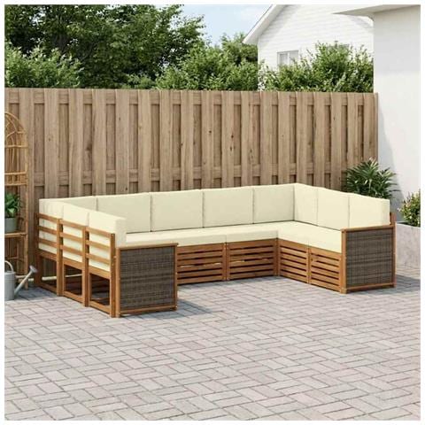 Set divano sezionale con cuscino 7 pcs Naturale e Crema - Foto 2