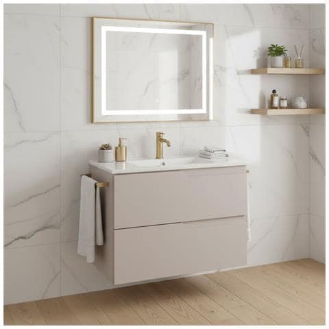 Set di mobili da bagno, NeroMobilealto per bagno e lavabo 60 cmMobilecon piano d'appoggio, Appeso, MDF, MODERNO - Foto 2