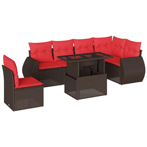 Set Divani da Giardino 7 pz con Cuscini Marrone in Polyrattan - Foto 1