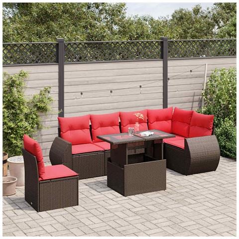 Set Divani da Giardino 7 pz con Cuscini Marrone in Polyrattan - Foto 2