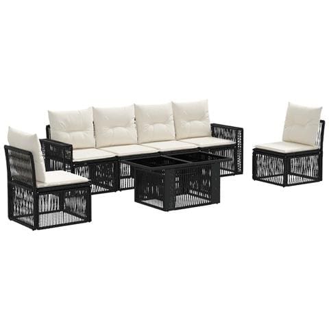 Set Divano da Giardino 7 pz Nero e Bianco Crema polyrattan - Foto 1