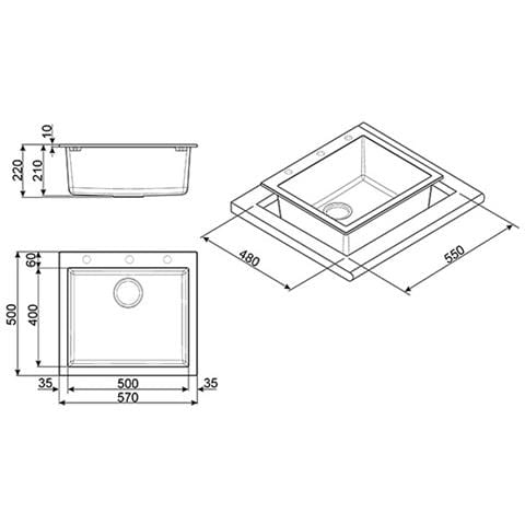 Lavello da Incasso 1 Vasca Dimensioni 50 x 40 cm Colore Cemento - Foto 4