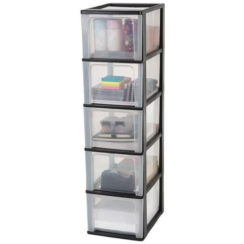 Torre Di Stoccaggio 5 Cassetti - Plastica - Nero - 65 L - 35,5 X 26 X 99,5 Cm - Foto 1