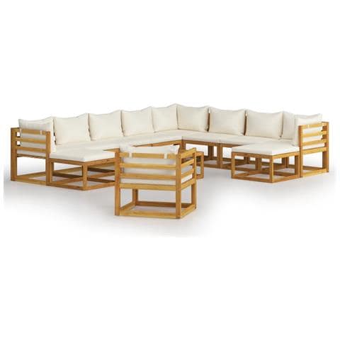 Set Divani Da Giardino 12 Pz Con Cuscini Crema In Legno Acacia - Foto 1