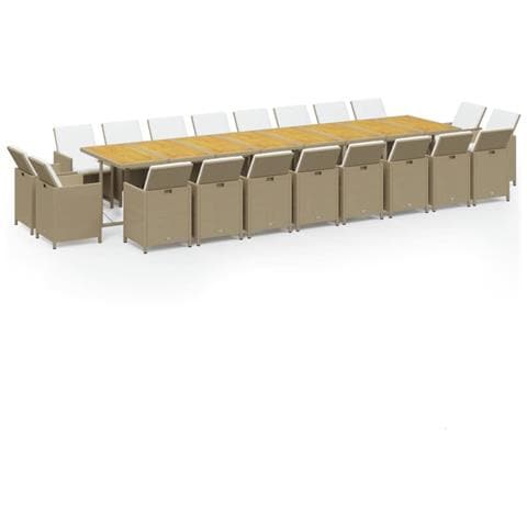 Set Da Pranzo Per Giardino 21pz Con Cuscini In Polyrattan Beige - Foto 1