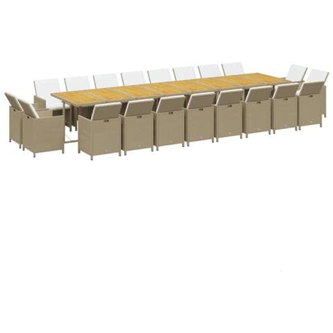 Set Da Pranzo Per Giardino 21pz Con Cuscini In Polyrattan Beige - Foto 9