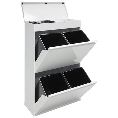 Top Cr621-b Pattumiera Per Raccolta Differenziata Con Ripiano Superiore Multiuso, 4 Secchi, Mobile D'acciaio Per Differenziata, 4 X 17 L (68 L), Bianco - Foto 1
