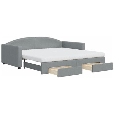 Divano Letto Estraibile Cassetti Grigio Chiaro 100x200 Tessuto - Foto 1