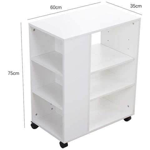 Tavolino Divano Libreria Design Moderno 3 Ripiani Con Ruote 75x35x60 Legno Bianc - Foto 2