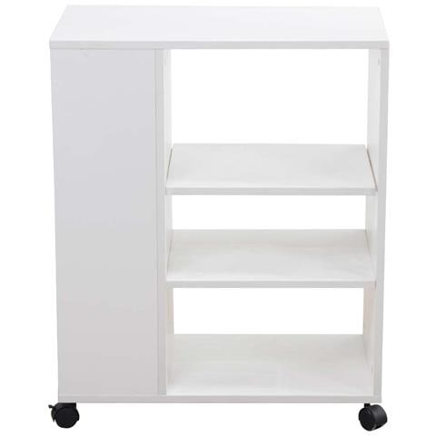 Tavolino Divano Libreria Design Moderno 3 Ripiani Con Ruote 75x35x60 Legno Bianc - Foto 5