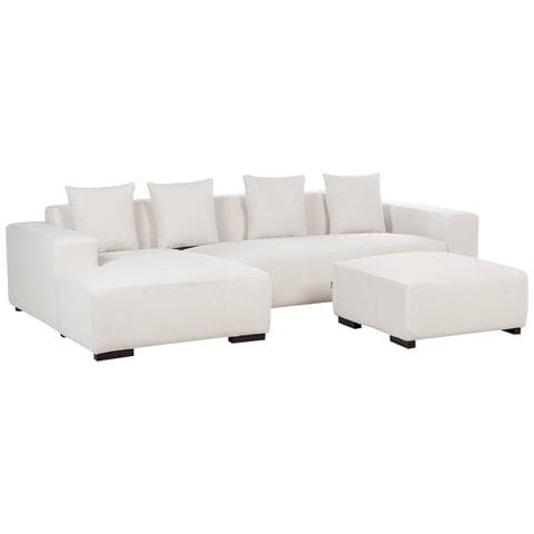 Divano Angolare 4 Posti Lungo Velluto A Coste Bianco Sporco Con Ottomana Lato Destro - Foto 2