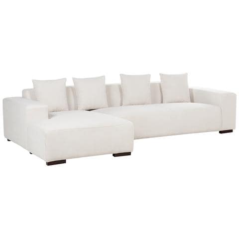 Divano Angolare 4 Posti Lungo Velluto A Coste Bianco Sporco Con Ottomana Lato Destro - Foto 8