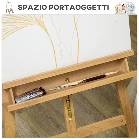 Cavalletto Per Pittura Pieghevole In Faggio Con Altezza E Angolazione Regolabile, 65x110x180-235 Cm - Foto 6
