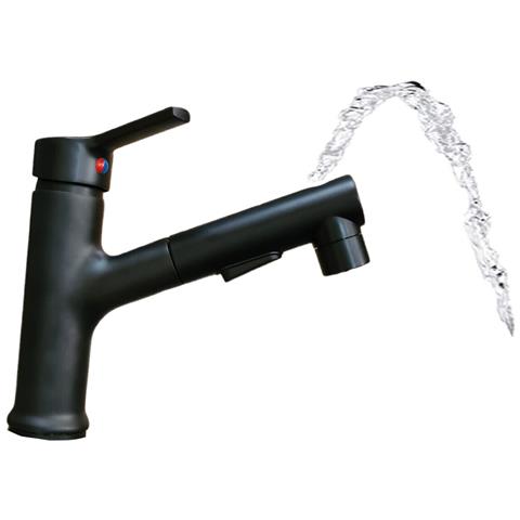 Rubinetto Da Bagno Doccetta Miscelatore Estraibile Lavello Nero Fontanella 1803 - Foto 1