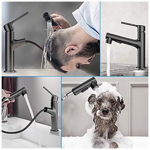 Rubinetto Da Bagno Doccetta Miscelatore Estraibile Lavello Nero Fontanella 1803 - Foto 2