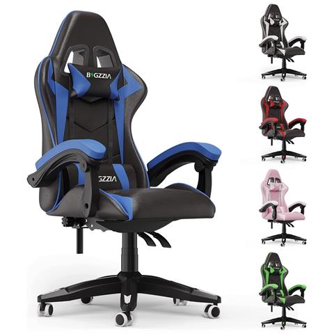 Game Chair - Sedia Da Ufficio Girevole Regolabile Del Gioco Da Corsa - Con Cuscino E Schienale Reclinabile, Nero E Blu - Foto 2