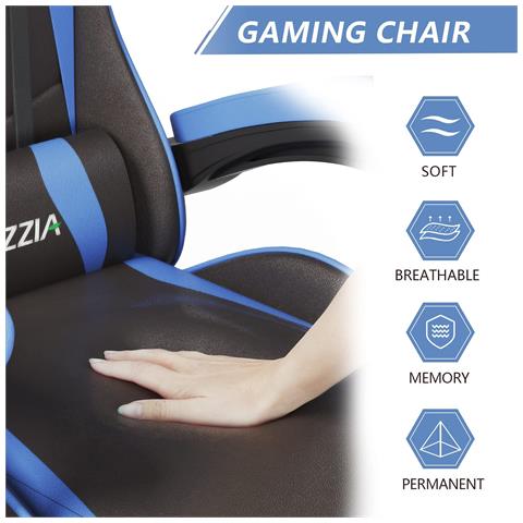 Game Chair - Sedia Da Ufficio Girevole Regolabile Del Gioco Da Corsa - Con Cuscino E Schienale Reclinabile, Nero E Blu - Foto 5