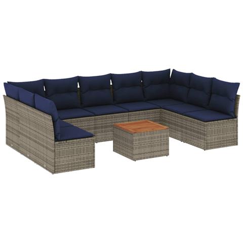 Set Divani Da Giardino 10 Pz Con Cuscini Grigio In Polyrattan - Foto 2