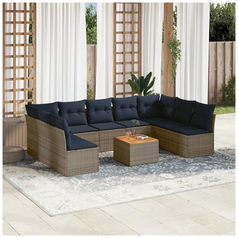 Set Divani Da Giardino 10 Pz Con Cuscini Grigio In Polyrattan - Foto 1